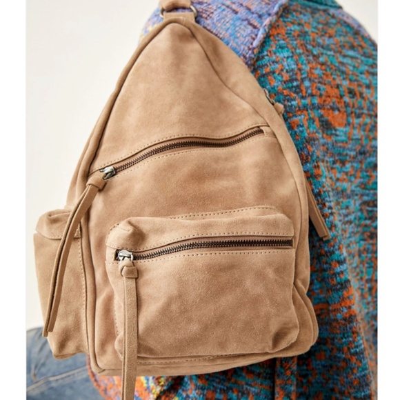NWT- Free People Oxford Style Suede Sling Bag in Mushroom - Picture 1 of 14
